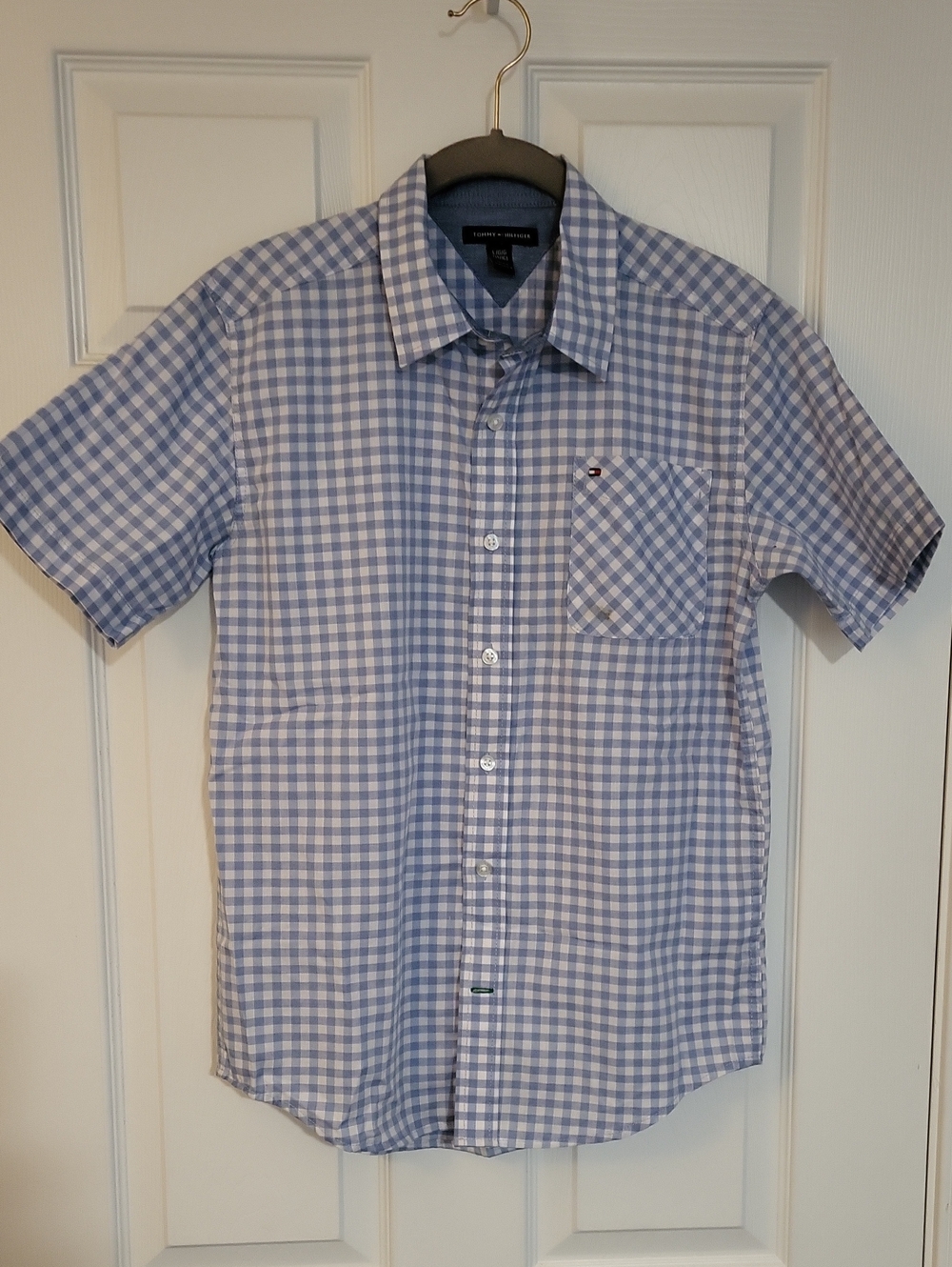 Tommy Hilfiger Blue and White Gingham Short-Sleeve Button-Down